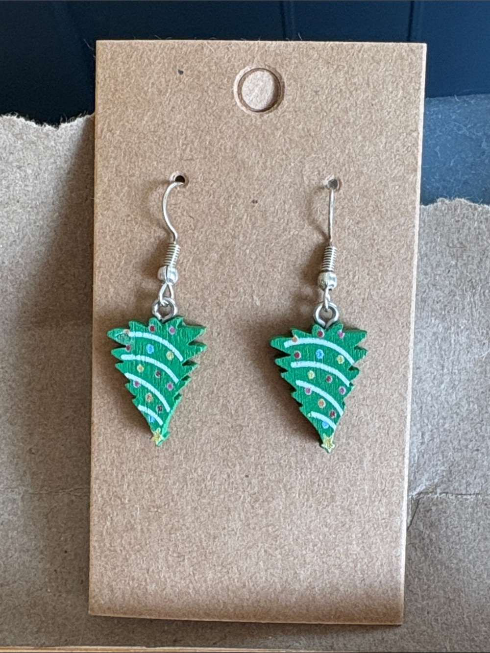 Holiday Green Christmas Tree Drop Earrings